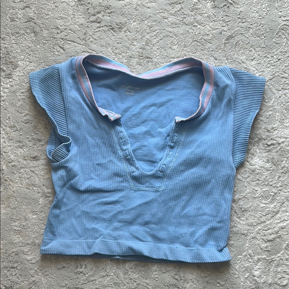 Urban outfitters Blue Shirt with Pink Trim